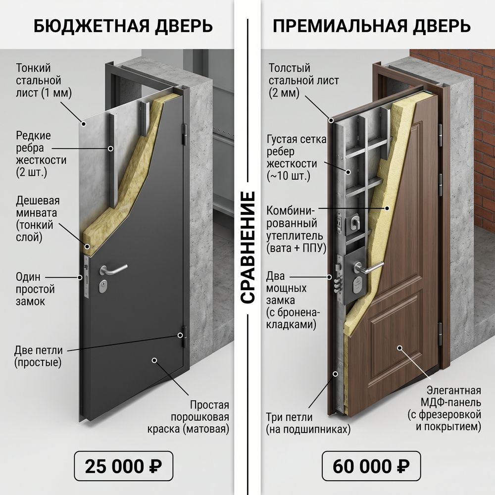Бюджетная дверь vs премиальная (рисунок)