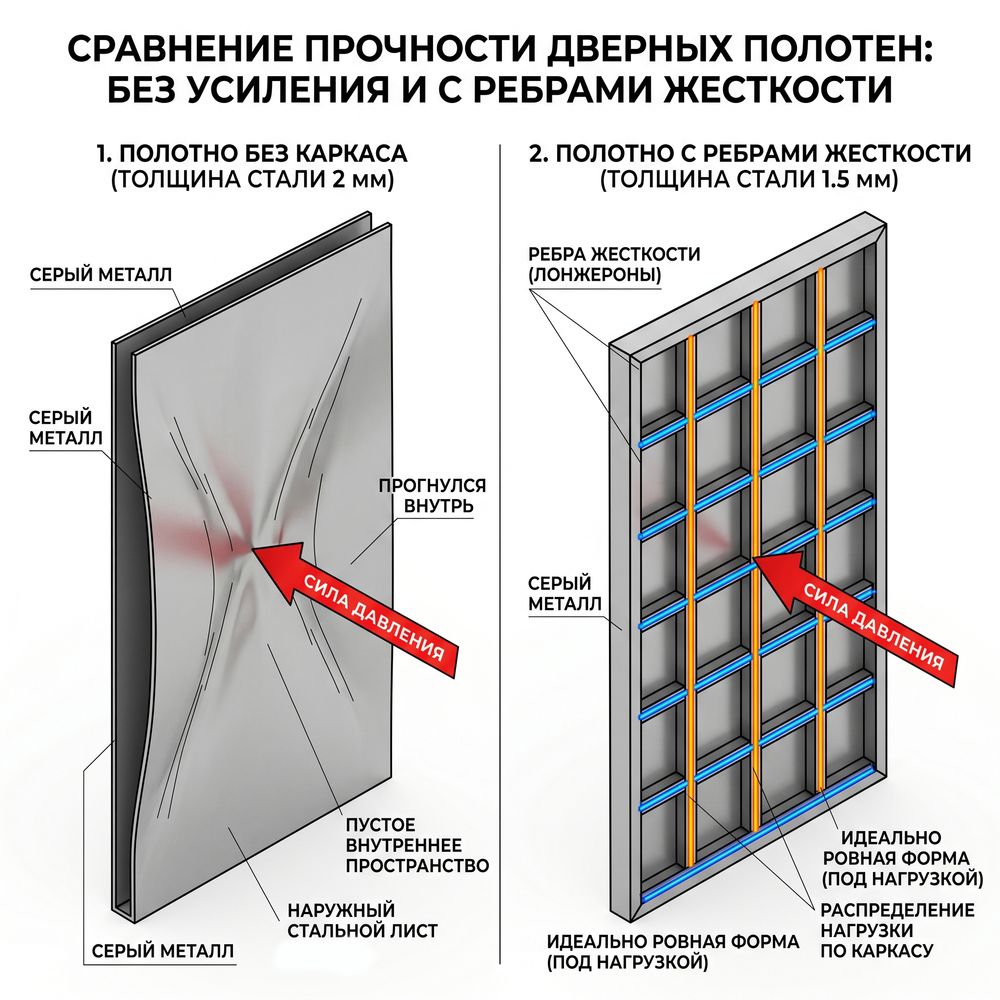 Разрез металлической входной двери в изометрии