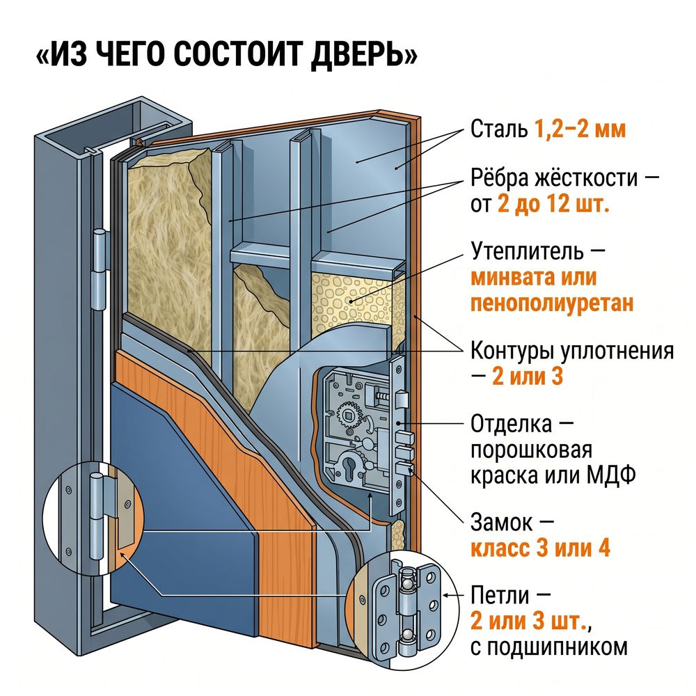 Разрез двери со всеми слоями (инфографика)