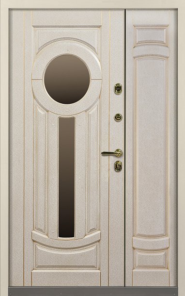 Роскошная двупольная входная дверь Троя со стеклом и ковкой