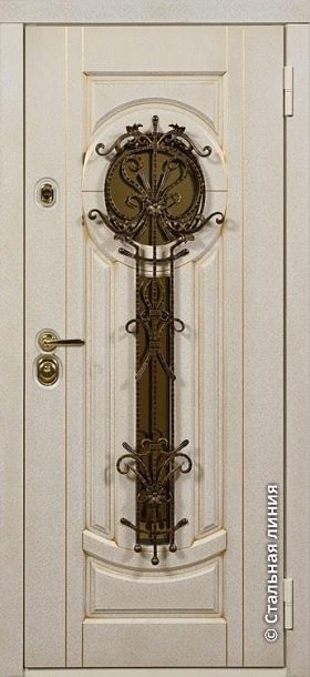 Классическая входная дверь Афины со стеклом и ковкой