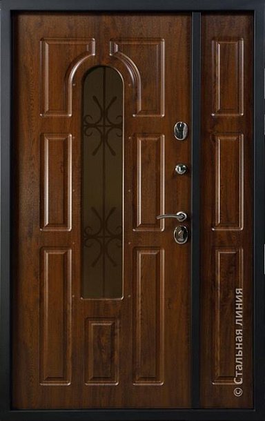Двупольная входная дверь Севилья со стеклом и ковкой